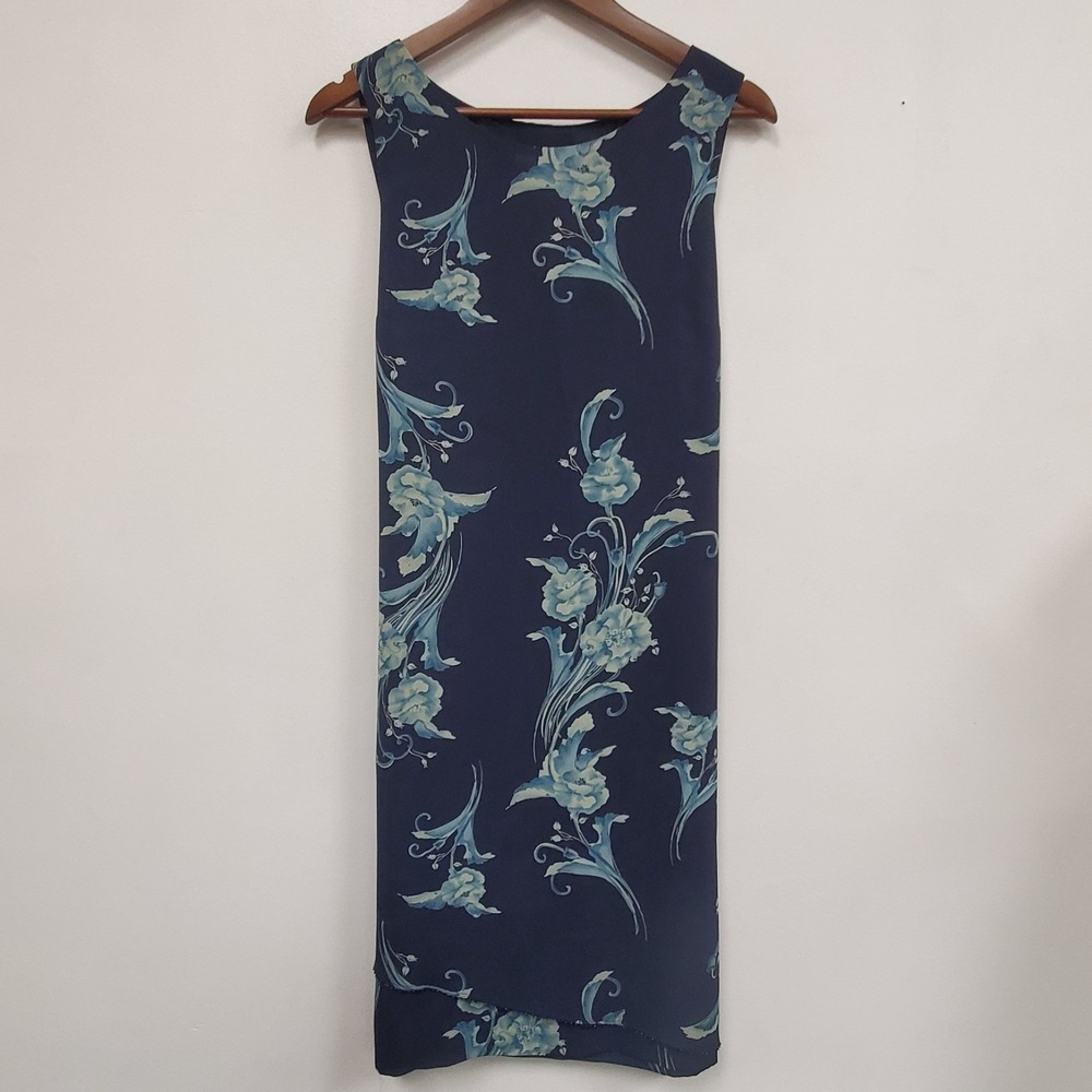 Norton McNaughton Womens 90s Beaded Tie Back Midi Dress Size M‎ Blue Floral